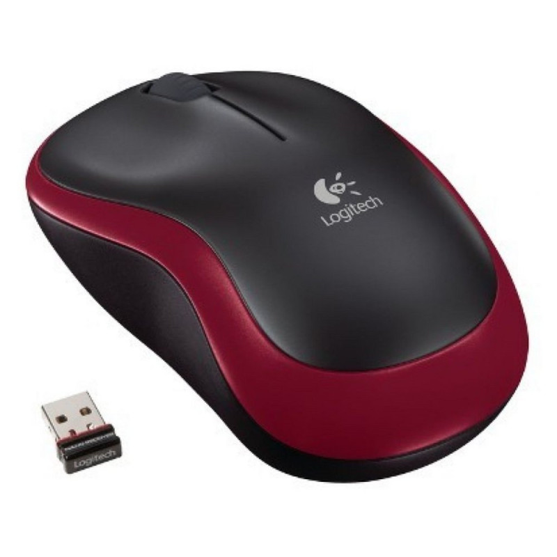 Logitech M185  Draadloze Muis  Links en Rechtshandig  RF  1000 DPI  ZwartRood