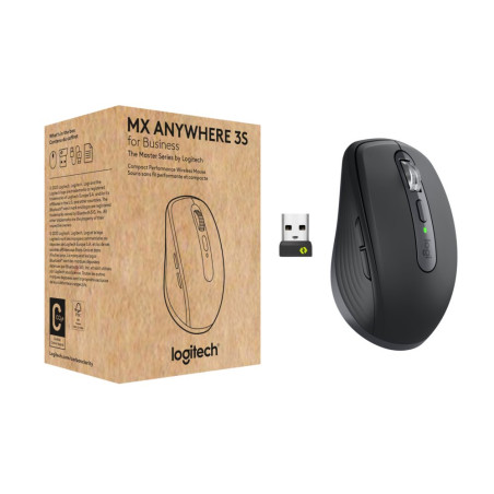Logitech MX Anywhere 3S for Business S Draadloze Muis Links- en Rechtshandig RF Bluetooth 8000 DPI Grafiet