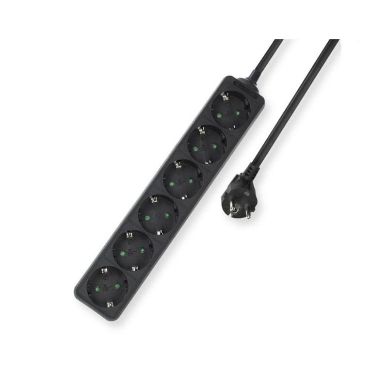 ACT AC2460  Stekkerdoos  6 Stopcontacten  3 m  Binnen  Zwart