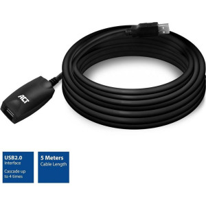 ACT AC6005  USB 20 Signaalversterker  USBA naar USBA  5m  Zwart