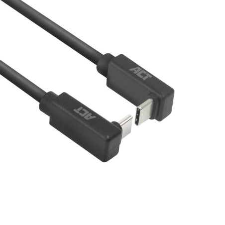 ACT AC7477  USB 32 Gen 2 Kabel  USBC haaks bovenbeneden naar USBC haaks bovenbeneden  60W  10Gbps  1m  Zwart