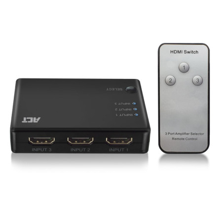 ACT AC7845 HDMI Switch 3 Ingangen 1 Uitgang 4K 30Hz Inclusief Afstandsbediening