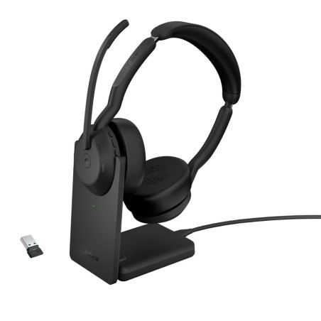 Jabra Evolve2 55 MS Stereo Bluetooth USB-A Headset Met Oplaadhouder Zwart Voor Kantoor Callcenter