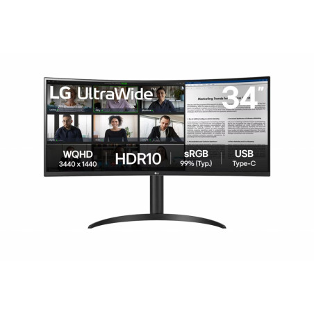 LG 34WR55QK-B  34 Curved Ultrawide  3440 x 1440  Wide Quad HD  Zwart  Power Delivery  USB hub