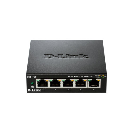 D-Link DGS-105  Unmanaged Switch  5 Poorten  Gigabit Ethernet (10/100/1000 Mbps)  Zwart
