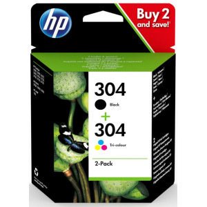 HP 304  Originele Zwarte/Drie-Kleuren Inktcartridges  2-Pack