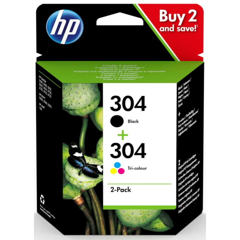 HP 304  Originele Zwarte/Drie-Kleuren Inktcartridges  2-Pack