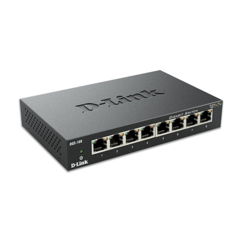 D-Link DGS-108  Unmanaged Switch  Gigabit Ethernet (10/100/1000)  Zwart