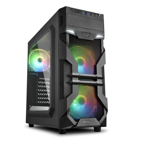Sharkoon VG7-W RGB  Midi Tower Behuizing  Zwart  Met RGB-verlichting en Acryl Zijpaneel