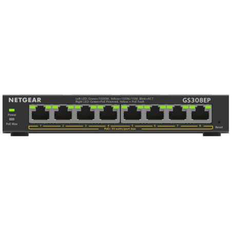 NETGEAR GS308EP-100PES Managed Smart Switch 8 Poorten Gigabit Ethernet (10/100/1000 Mbps) PoE (62W) VLAN/QoS Compa