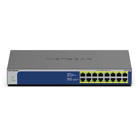 GS516PP100EUS  16poorts Gigabit Unmanaged PoE Switch  260W PoEvermogen  Plugandplay