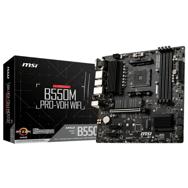 MSI B550M PRO-VDH WIFI  Socket AM4  AMD B550  4xDDR4  Micro-ATX  Moederbord