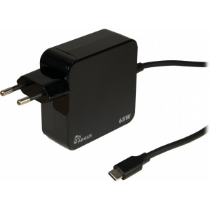 Inter-Tech Argus PD-2065  Universele USB-C Oplader 65W  Zwart  Met Gentegreerde Kabel