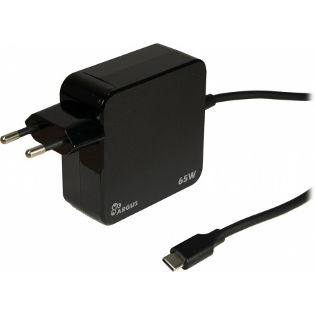 Inter-Tech Argus PD-2065  Universele USB-C Oplader 65W  Zwart  Met Gentegreerde Kabel