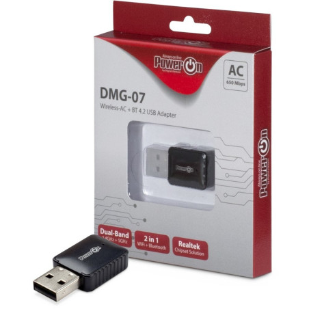 InterTech DMG07 WiFi 5 Bluetooth 42 USB Adapter 650 Mbps Dualband 24 GHz 5 GHz Zwart